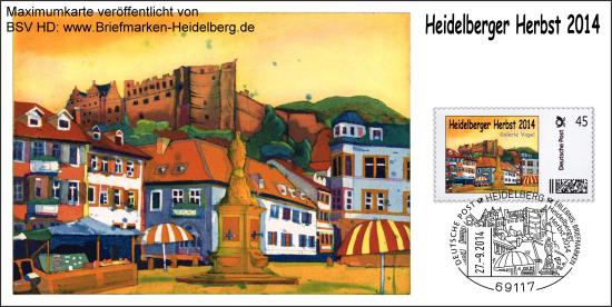 Heidelberger Herbst 2014 - Maximumkarte (Postkarte) mit 'Briefmarke individuell' und Sonderstempel der Deutschen Post